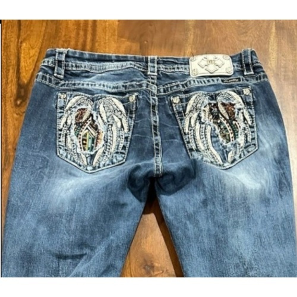 Miss Me Easy Skinny Embellished Wing Pocket Jeans Dark Wash Size 31